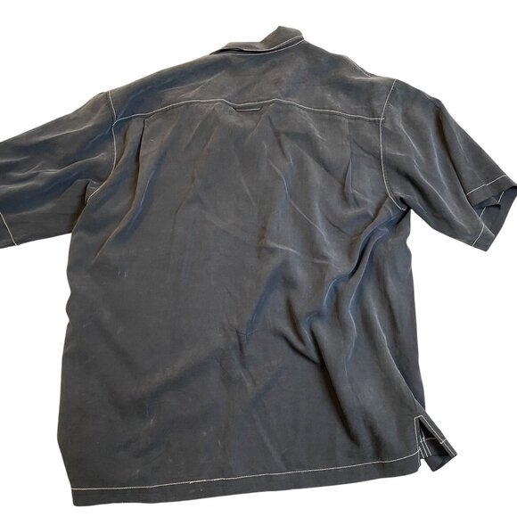 Pronto Uomo Mens Shirt Large Short Sleeve Gray Casual Button-Up Striped Travel - Picture 2 of 8